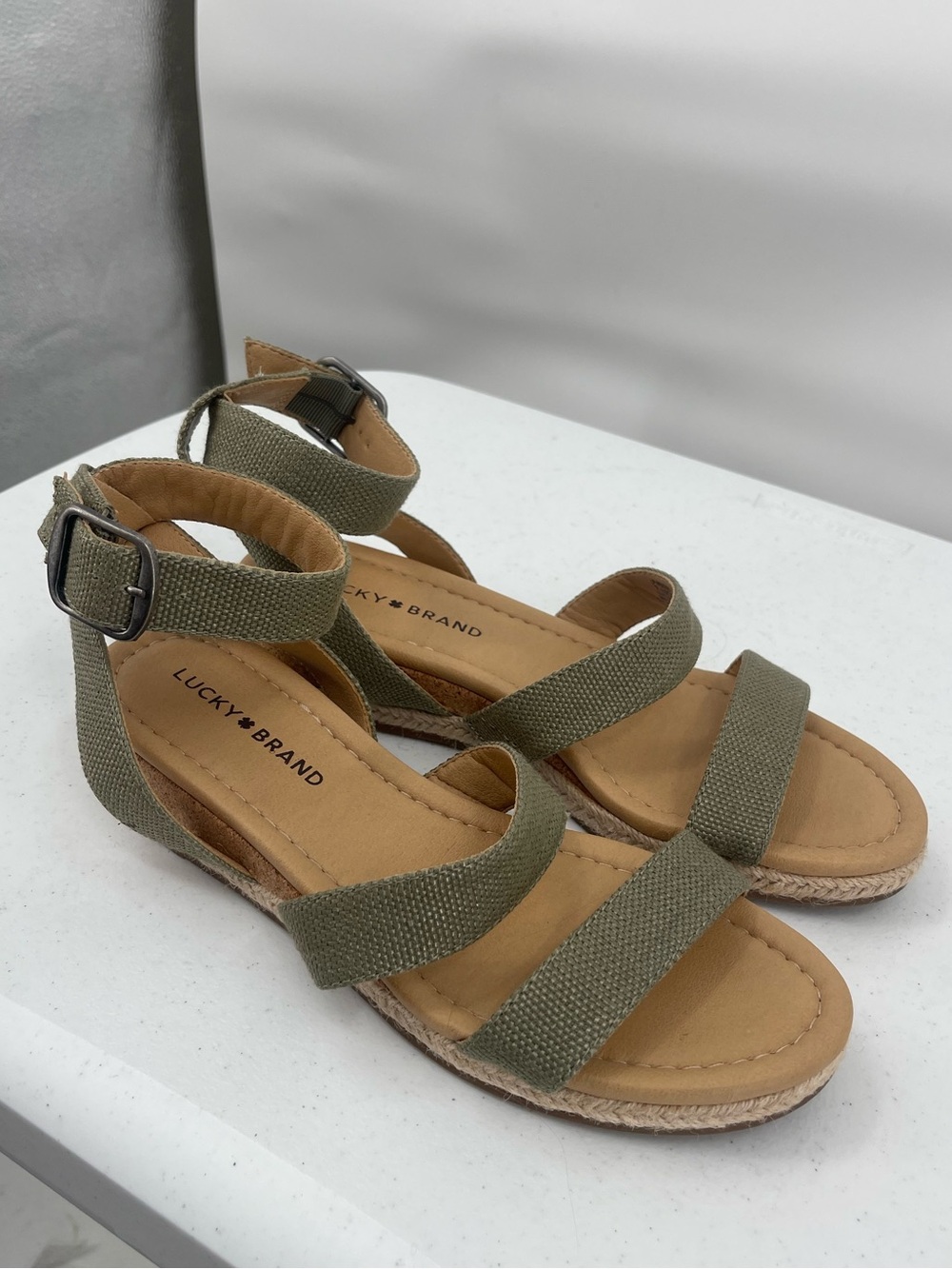 Lucky Brand Olive Green Canvas Ankle Strap Sandals